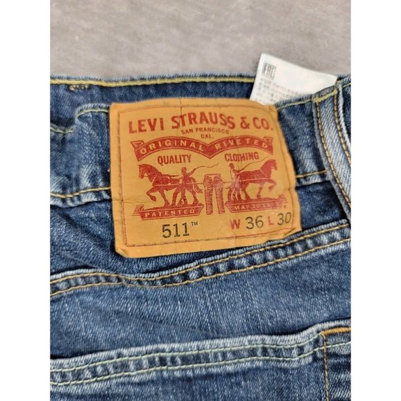 Men's Levi's 511 Size 36x29 Stretch Straight Leg Blue‎ Denim Jeans - Picture 4 of 8